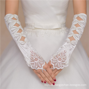 Satin fingerless lace appliques accesorios nupciales de alta calidad guantes de encaje vestido de novia